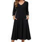 Robe mi-longue décontractée à col V pour femme