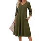 Robe mi-longue décontractée à col V pour femme