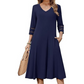 Robe mi-longue décontractée à col V pour femme