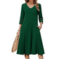 Robe mi-longue décontractée à col V pour femme
