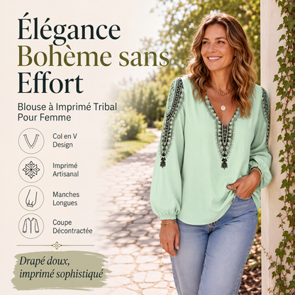 Haut à col V et manches longues pour femme avec imprimé 3D