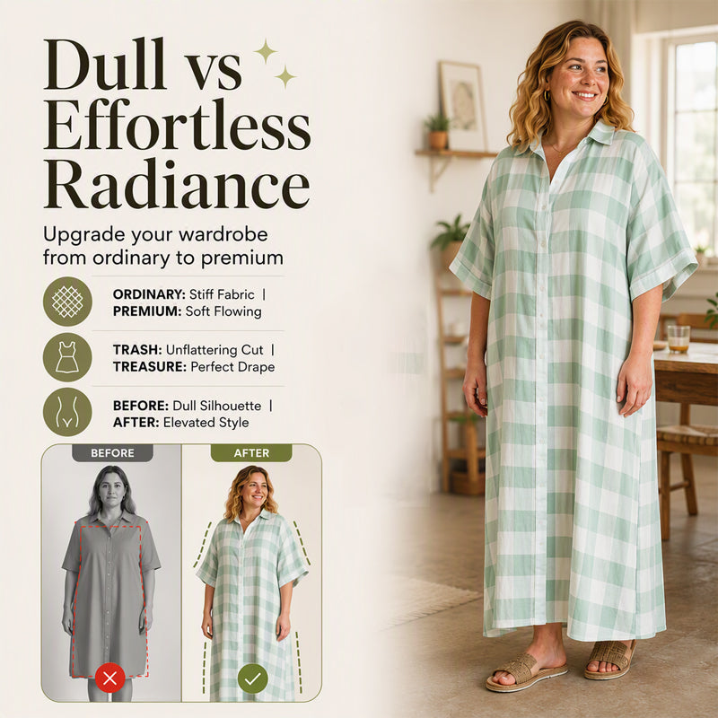 Robe-chemise longue à carreaux pour femme, avec boutons