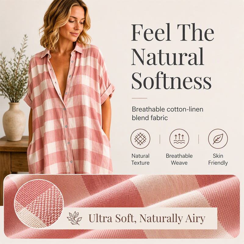 Robe-chemise longue à carreaux pour femme, avec boutons
