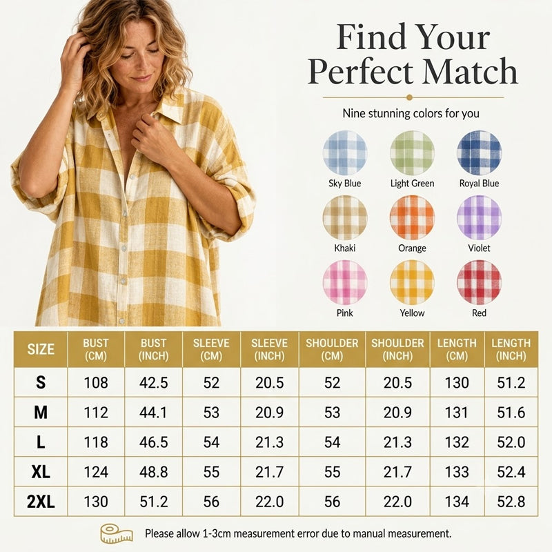 Robe-chemise longue à carreaux pour femme, avec boutons