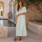 Robe-chemise longue à carreaux pour femme, avec boutons