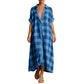 Robe-chemise longue à carreaux pour femme, avec boutons