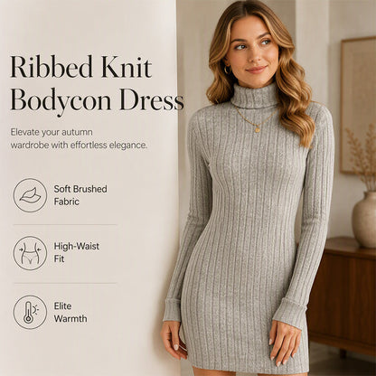 Robe-pull à col roulé et manches longues côtelée pour femme
