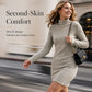 Robe-pull à col roulé et manches longues côtelée pour femme