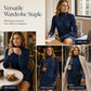 Robe-pull à col roulé et manches longues côtelée pour femme