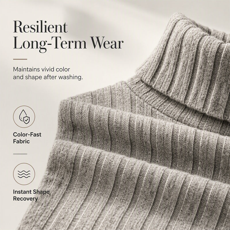Robe-pull à col roulé et manches longues côtelée pour femme