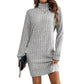 Robe-pull à col roulé et manches longues côtelée pour femme