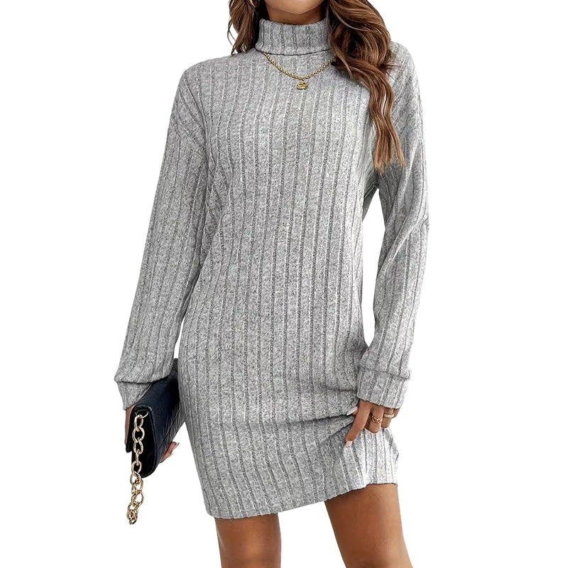 Robe-pull à col roulé et manches longues côtelée pour femme