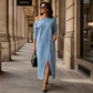 Robe en jean à épaules dénudées pour femme