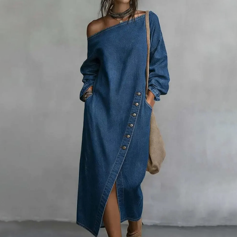 Robe en jean à épaules dénudées pour femme