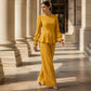 Ensemble élégant pour femme composé d'un haut à manches bouffantes et d'un pantalon à jambes larges