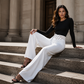 Pantalon décontracté à taille haute et jambes larges pour femme