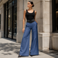 Pantalon décontracté à taille haute et jambes larges pour femme