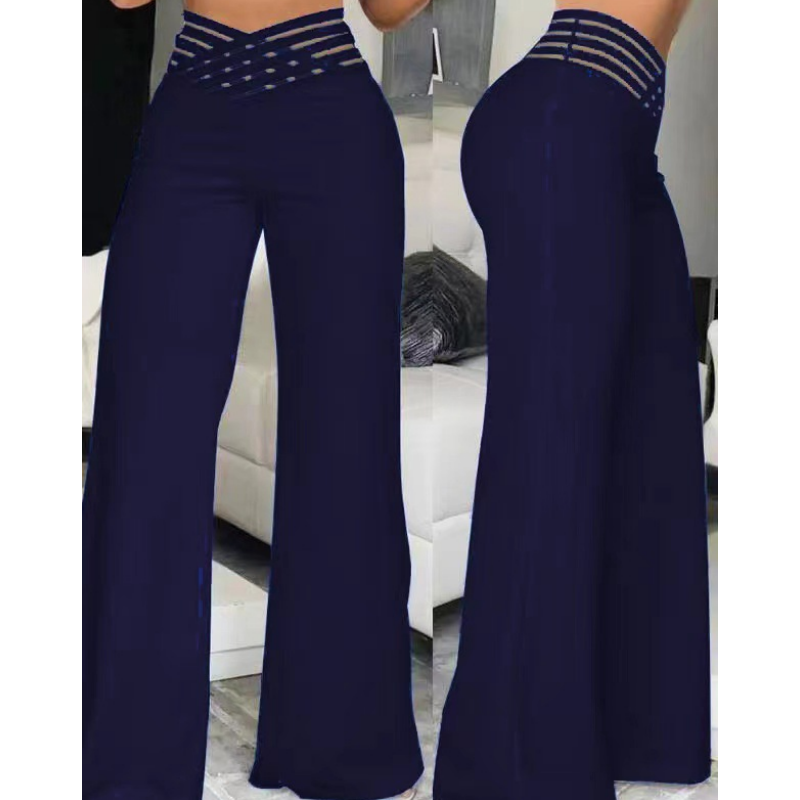Pantalon décontracté à taille haute et jambes larges pour femme