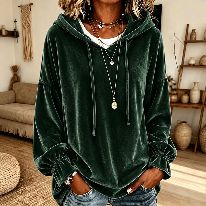 Sweat à capuche décontracté en velours pour femme