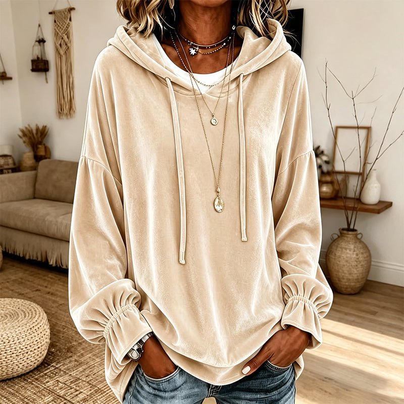Sweat à capuche décontracté en velours pour femme