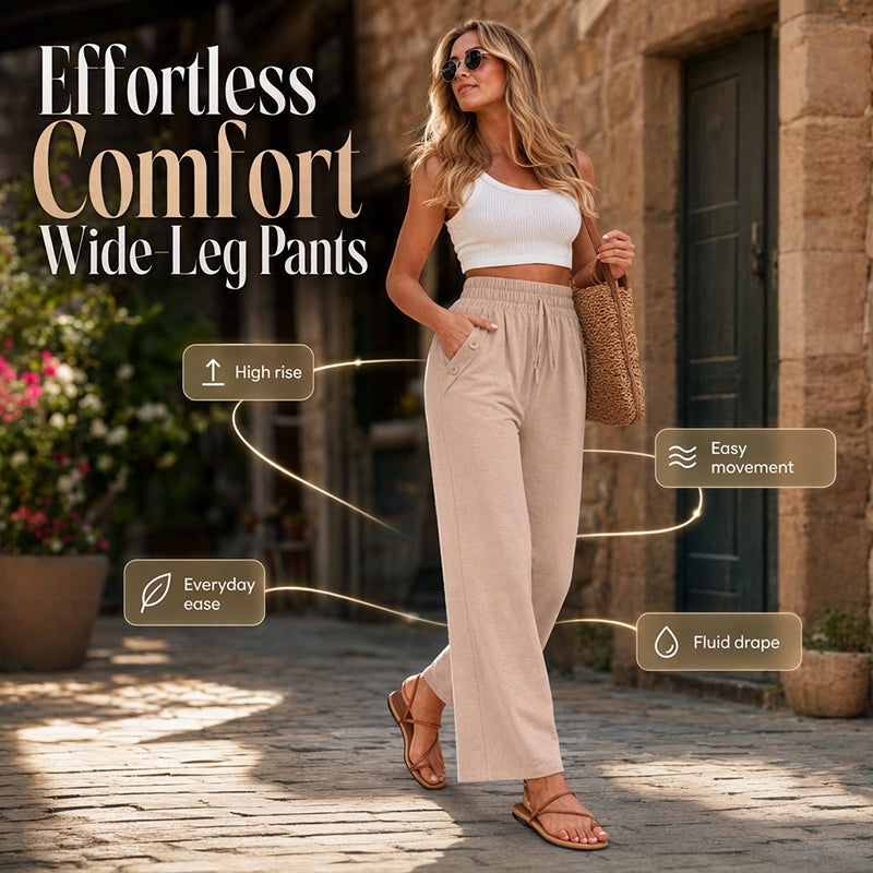 Pantalon décontracté à taille haute et jambes larges pour femme