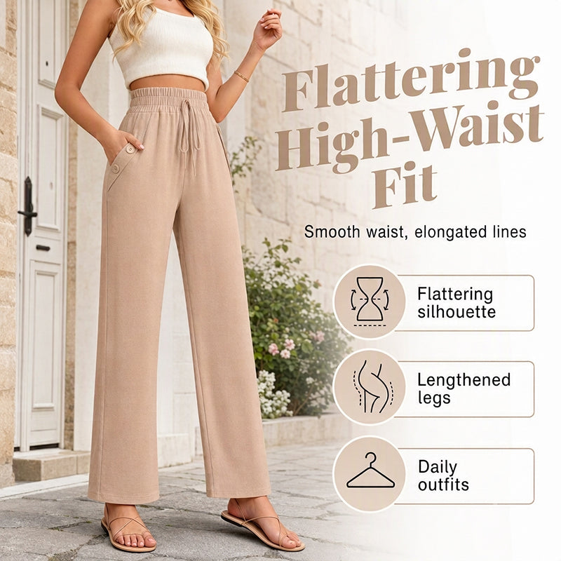 Pantalon décontracté à taille haute et jambes larges pour femme