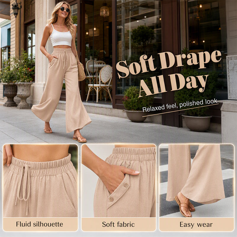 Pantalon décontracté à taille haute et jambes larges pour femme