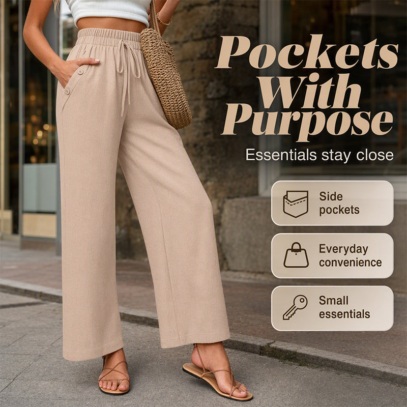 Pantalon décontracté à taille haute et jambes larges pour femme