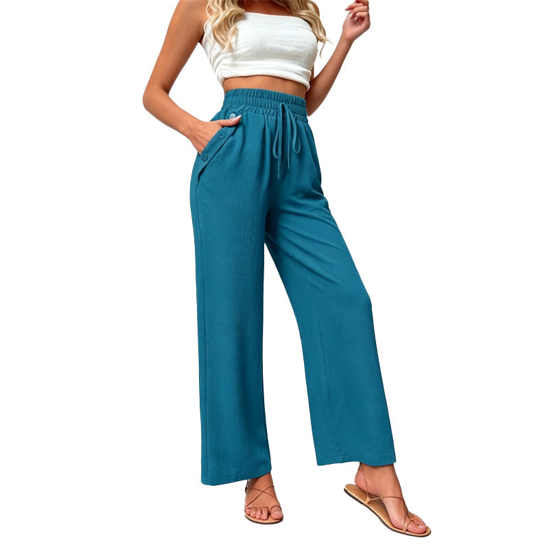 Pantalon décontracté à taille haute et jambes larges pour femme