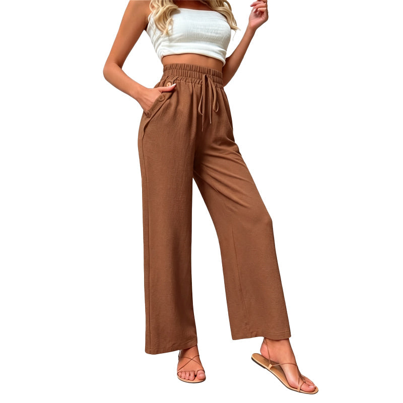 Pantalon décontracté à taille haute et jambes larges pour femme