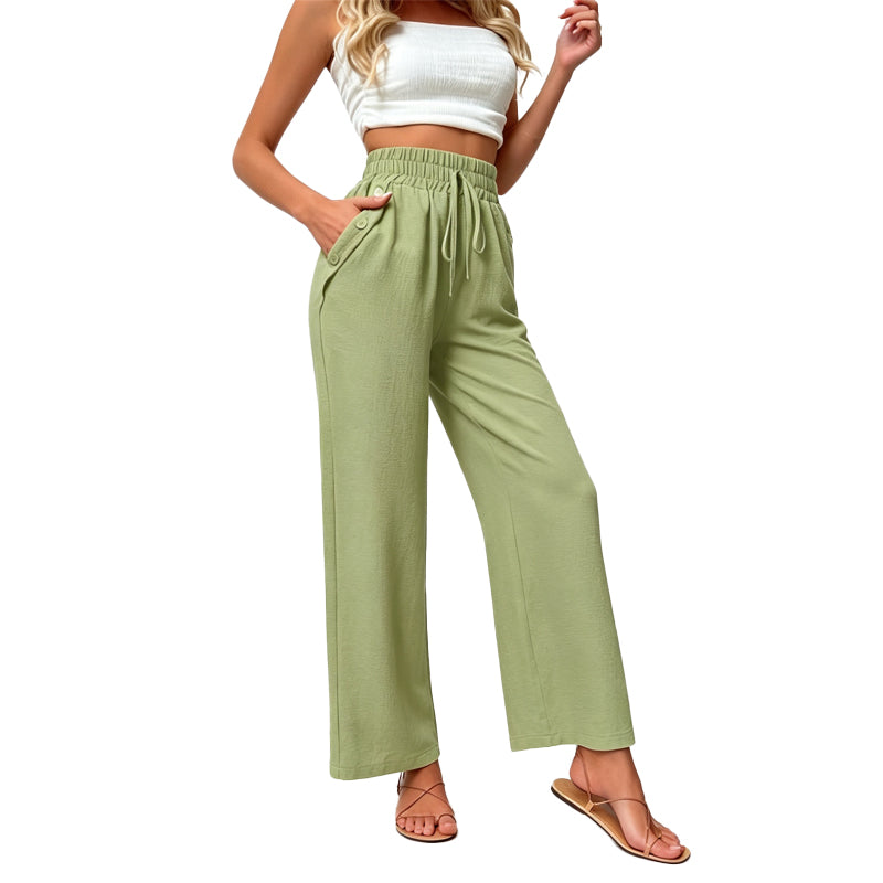 Pantalon décontracté à taille haute et jambes larges pour femme