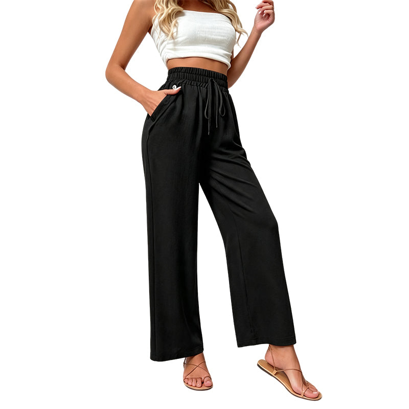Pantalon décontracté à taille haute et jambes larges pour femme