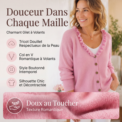 Cardigan en maille à col volanté pour femme