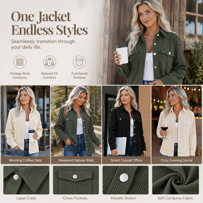 Veste-chemise décontractée à boutons pour femme