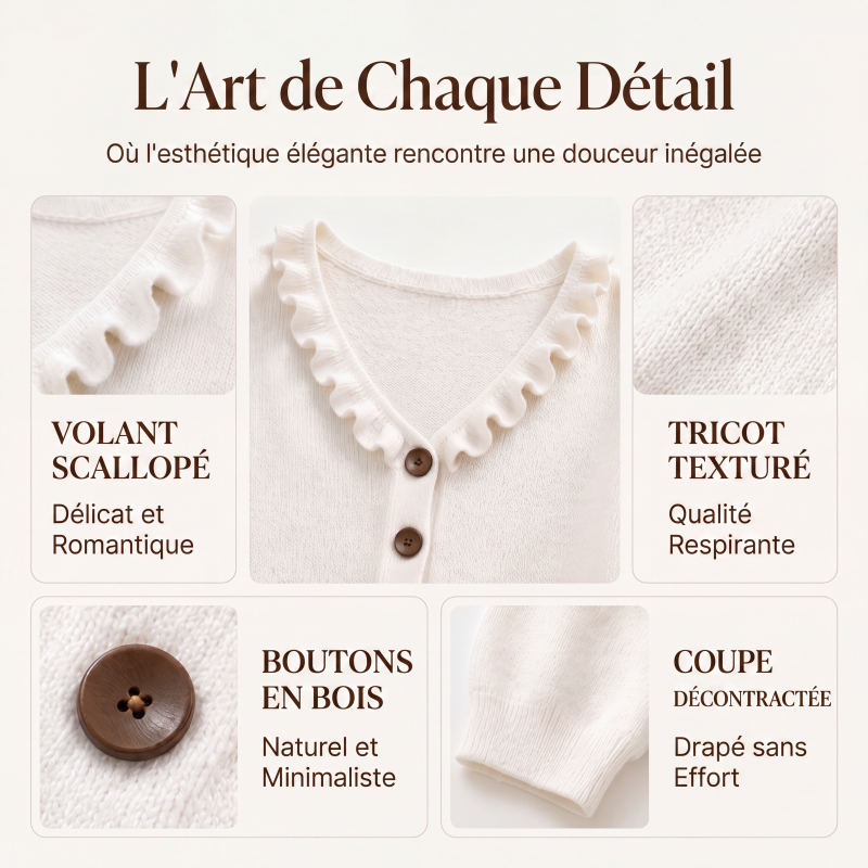 Cardigan en maille à col volanté pour femme