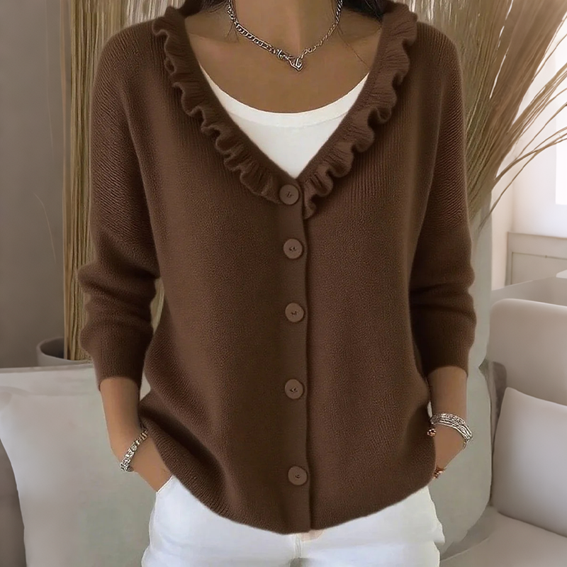 Cardigan en maille à col volanté pour femme