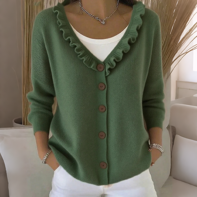 Cardigan en maille à col volanté pour femme