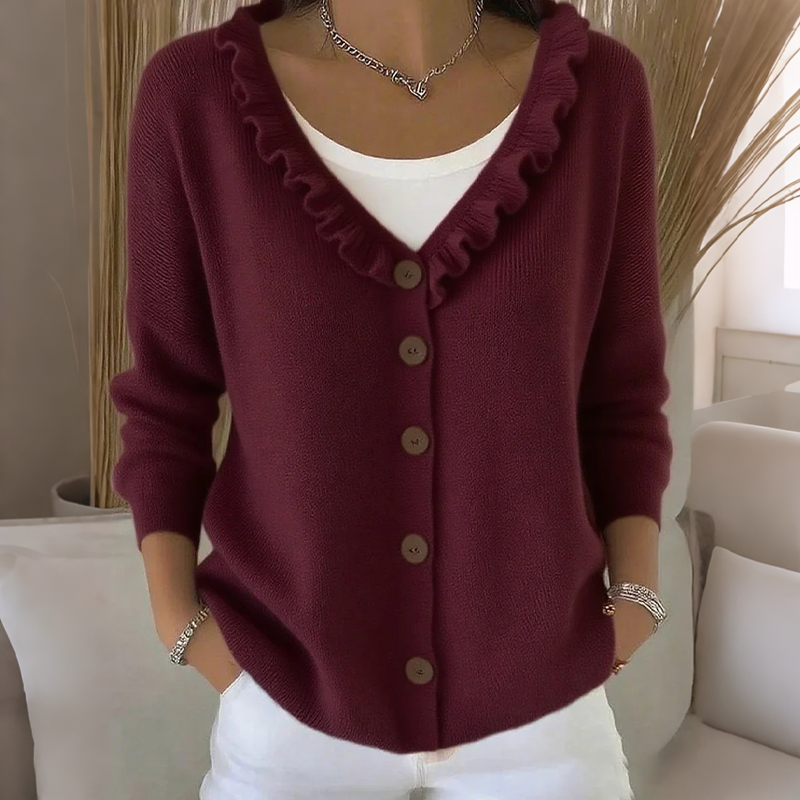 Cardigan en maille à col volanté pour femme