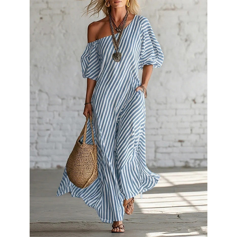 Robe longue à rayures et à une seule bretelle pour femme