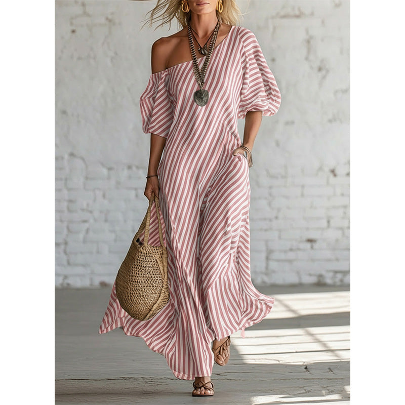 Robe longue à rayures et à une seule bretelle pour femme
