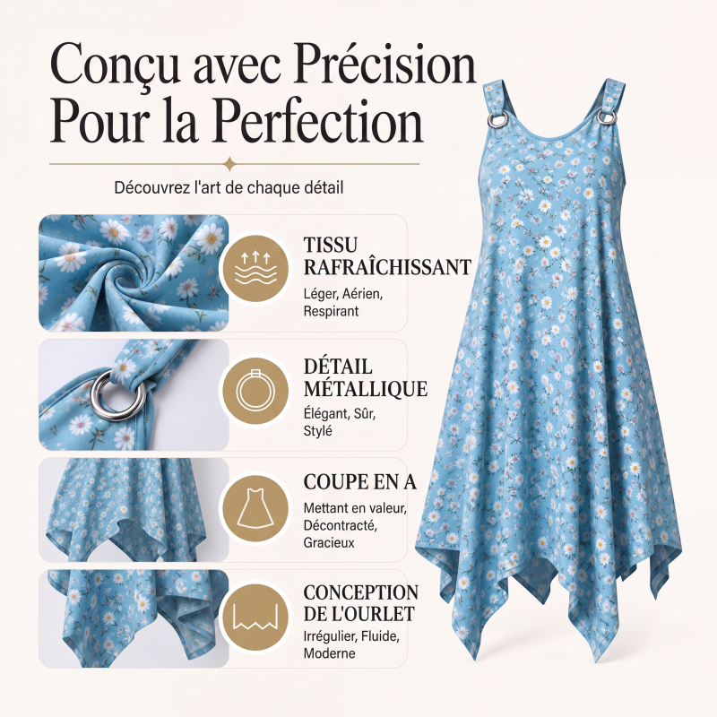 Robe d'été à bretelles avec imprimé marguerites pour femme
