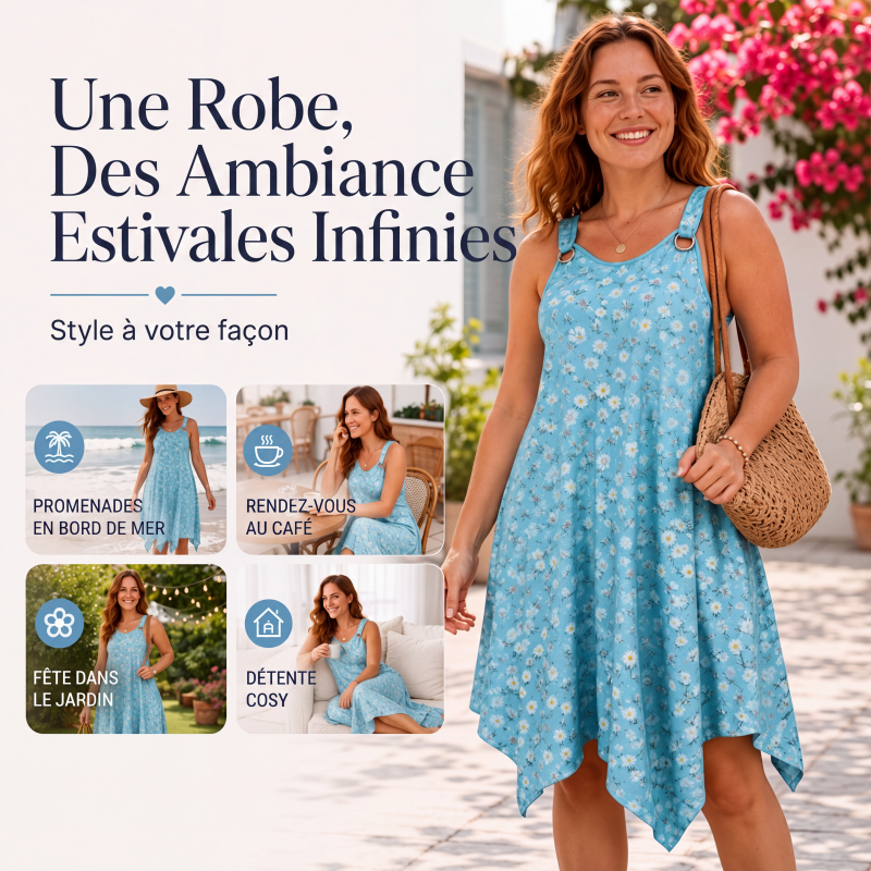 Robe d'été à bretelles avec imprimé marguerites pour femme
