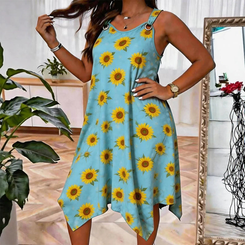 Robe d'été à bretelles avec imprimé marguerites pour femme