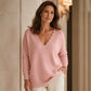Pull en maille pour femme, col V bordé de festons