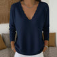 Pull en maille pour femme, col V bordé de festons