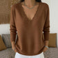 Pull en maille pour femme, col V bordé de festons