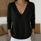 Pull en maille pour femme, col V bordé de festons