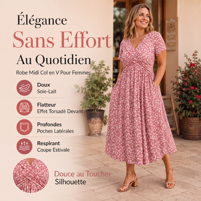 Robe élégante à col en V et imprimé floral pour femme