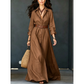 Robe longue pour femme avec chemise à manches longues et ceinture, col classique rabattu, robe longue pour vacances et séjour en resort