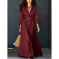 Robe longue pour femme avec chemise à manches longues et ceinture, col classique rabattu, robe longue pour vacances et séjour en resort